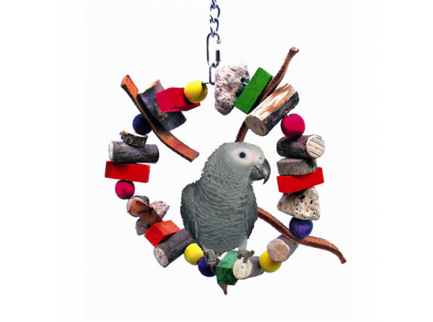 Juguete de loro aro madera y cuero
