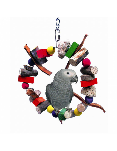 Juguete de loro aro madera y cuero