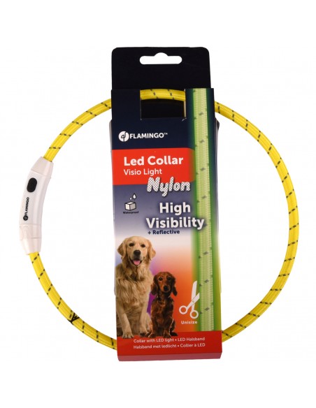 Collar Para Perro Flamingo Visio Light Nylon Reflectante - Amarillo