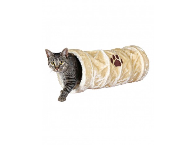 Túnel Juego Gatos, Peluche, ø22 x 60 cm, Beige