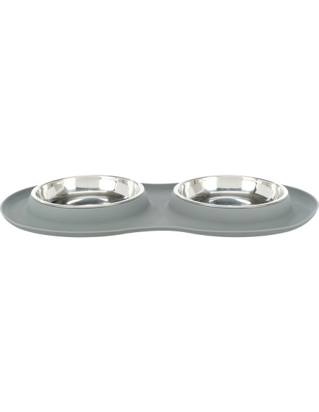 Set de comederos, silicona/acero inoxidable gris