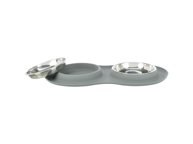 Set de comederos, silicona/acero inoxidable gris