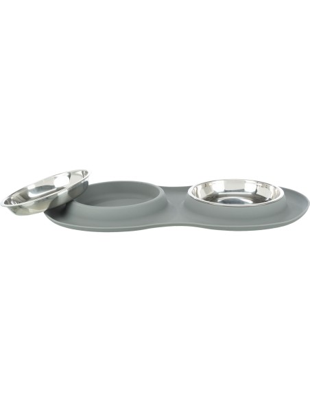 Set de comederos, silicona/acero inoxidable gris