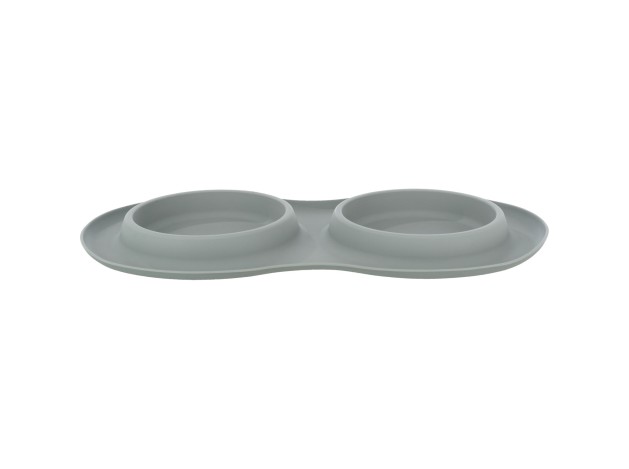 Set de comederos, silicona/acero inoxidable gris