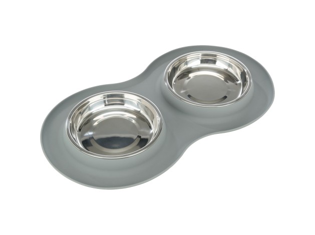 Set de comederos, silicona/acero inoxidable gris