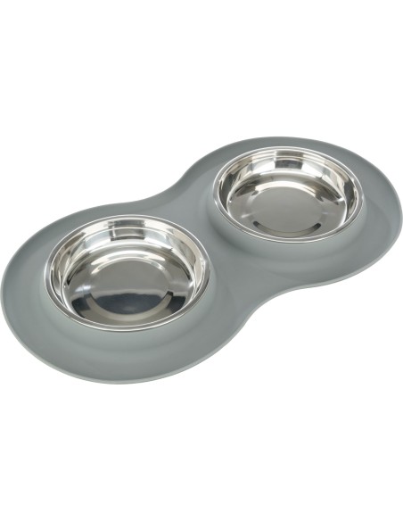 Set de comederos, silicona/acero inoxidable gris