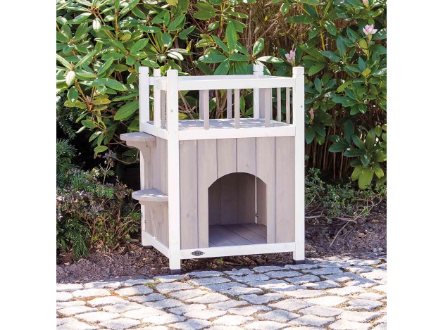 Caseta Exterior con Balcón para Gatos Cat's Home natura gris/blanco