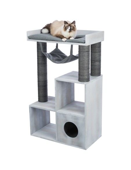 Poste de rascado con función de estantería gris