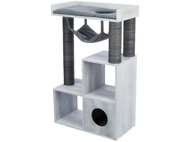 Poste de rascado con función de estantería gris