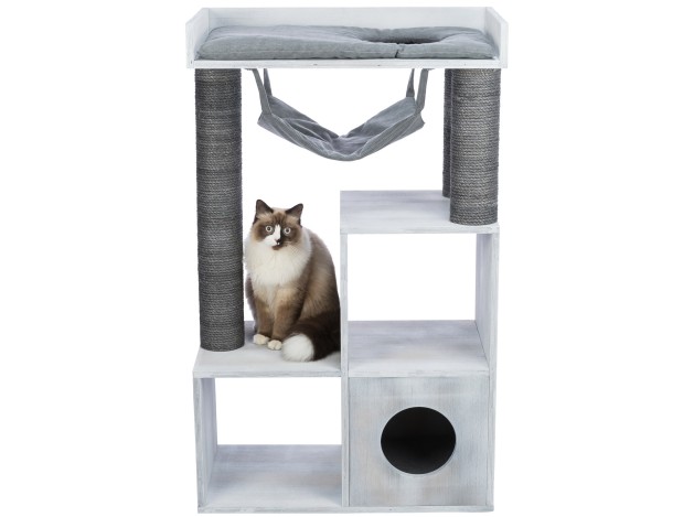 Poste de rascado con función de estantería gris