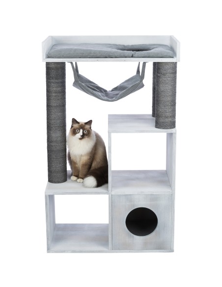 Poste de rascado con función de estantería gris