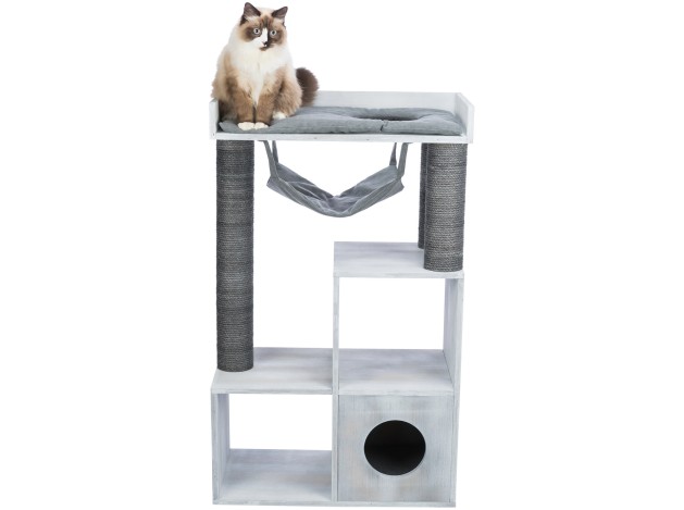 Poste de rascado con función de estantería gris