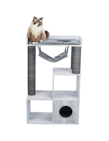 Poste de rascado con función de estantería gris