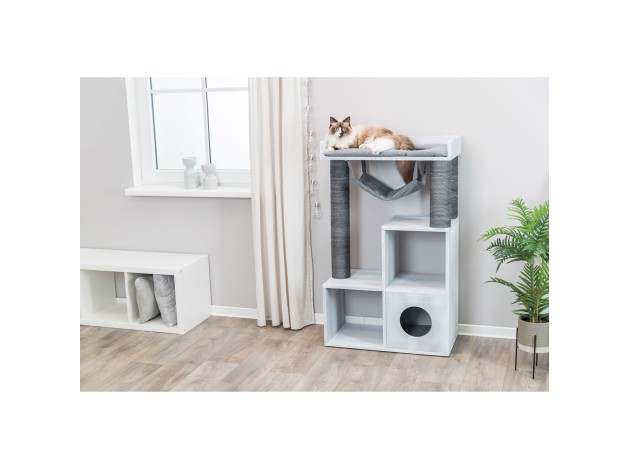 Poste de rascado con función de estantería gris
