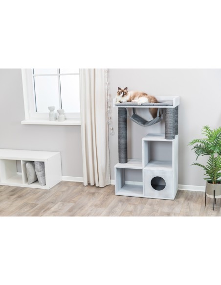 Poste de rascado con función de estantería gris