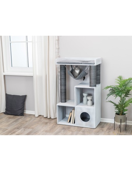Poste de rascado con función de estantería gris