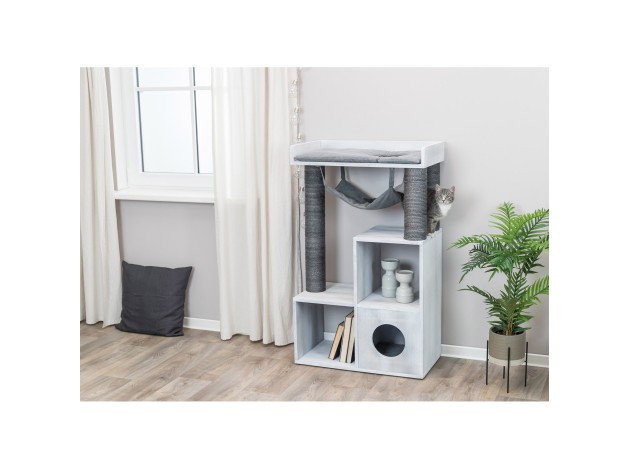Poste de rascado con función de estantería gris
