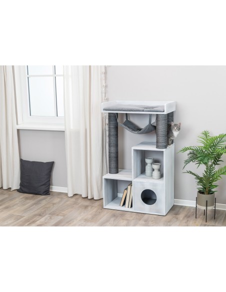 Poste de rascado con función de estantería gris