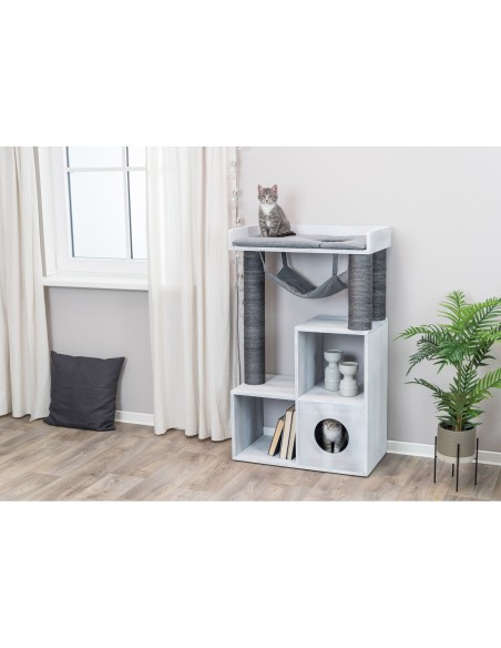 Poste de rascado con función de estantería gris