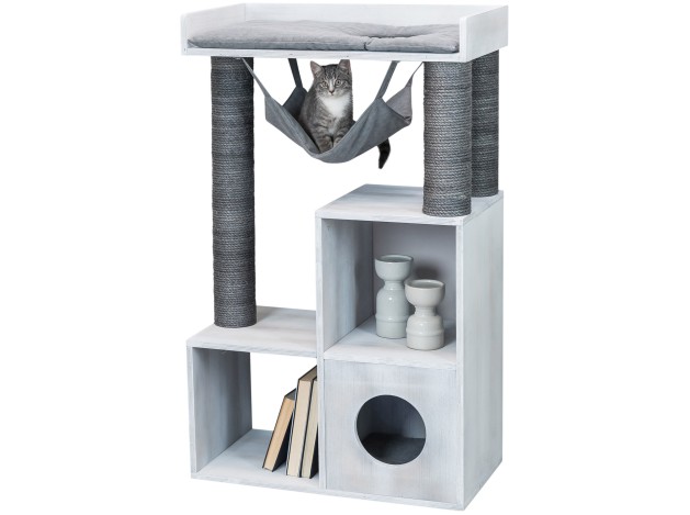 Poste de rascado con función de estantería gris