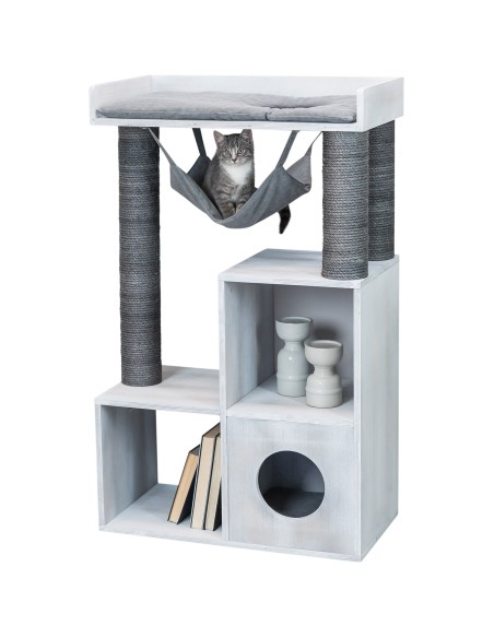 Poste de rascado con función de estantería gris