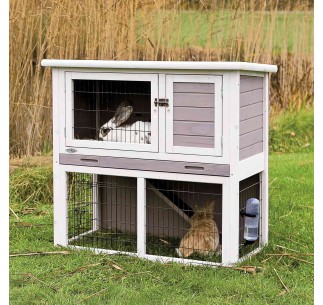Conejera con Recinto gris/blanco
