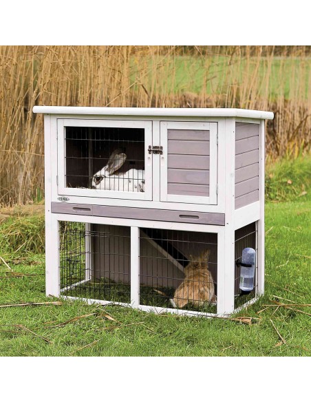 Conejera con Recinto gris/blanco