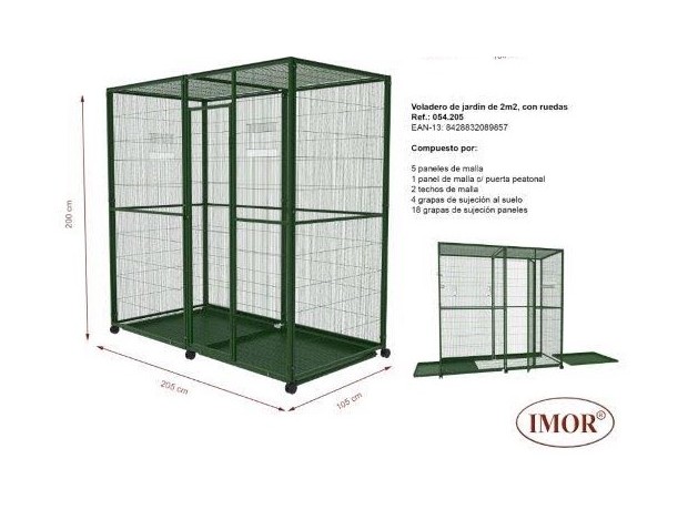 Voladero para pájaros 2m2 con ruedas