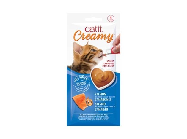 Catit Creamy Salmón y Gambas, 4x10g - Pack de 12 unidades
