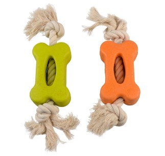 DUVO JUGUETE PERRO GOMA ECOLOGICA HUESO PLANO CON CUERDA...