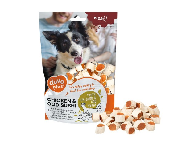 DUVO MEAT SUSHI DE POLLO Y BACALAO BOLSA 180 GR
