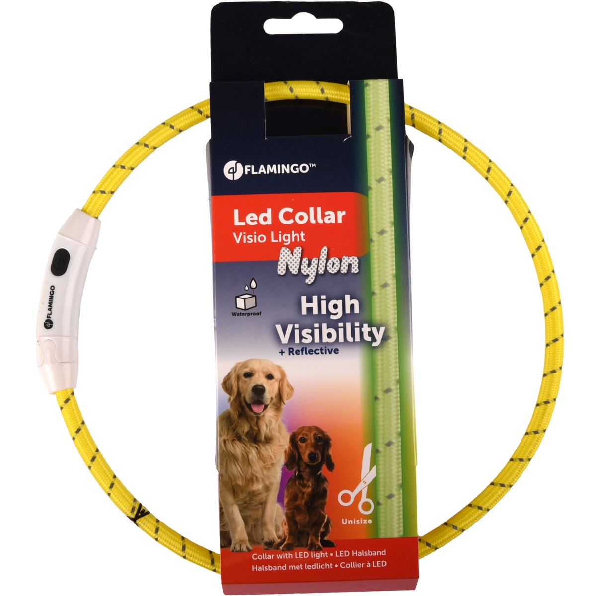 Collar Para Perro Flamingo Visio Light Nylon Reflectante - Amarillo