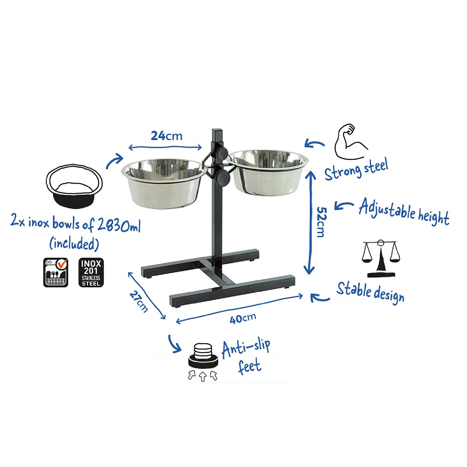 Duvo Soporte regulable con comederos 27 cm