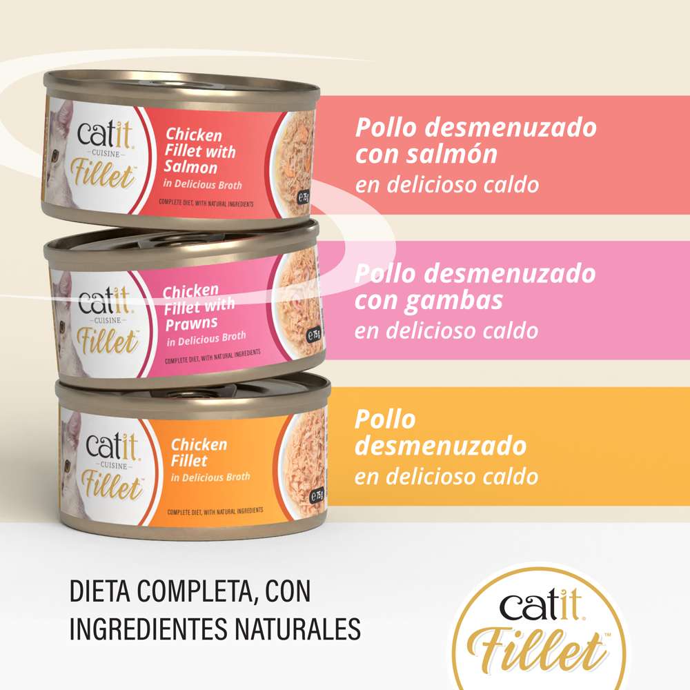 Pollo desmenuzado para gatos Catit Cuisine Fillet 75g - Pack de 12 unidades