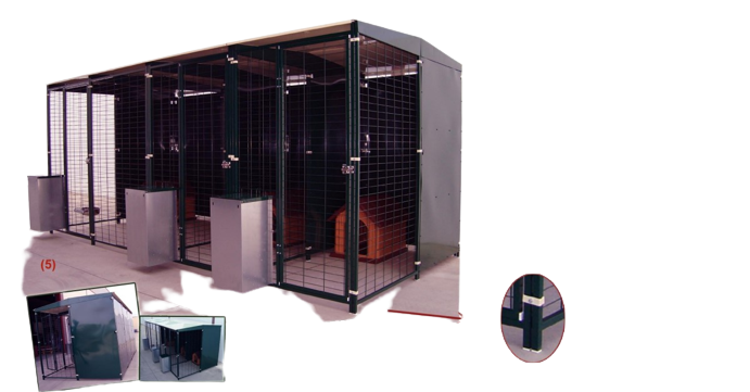 Batería de perrera modular 4x2 m con 3 boxes