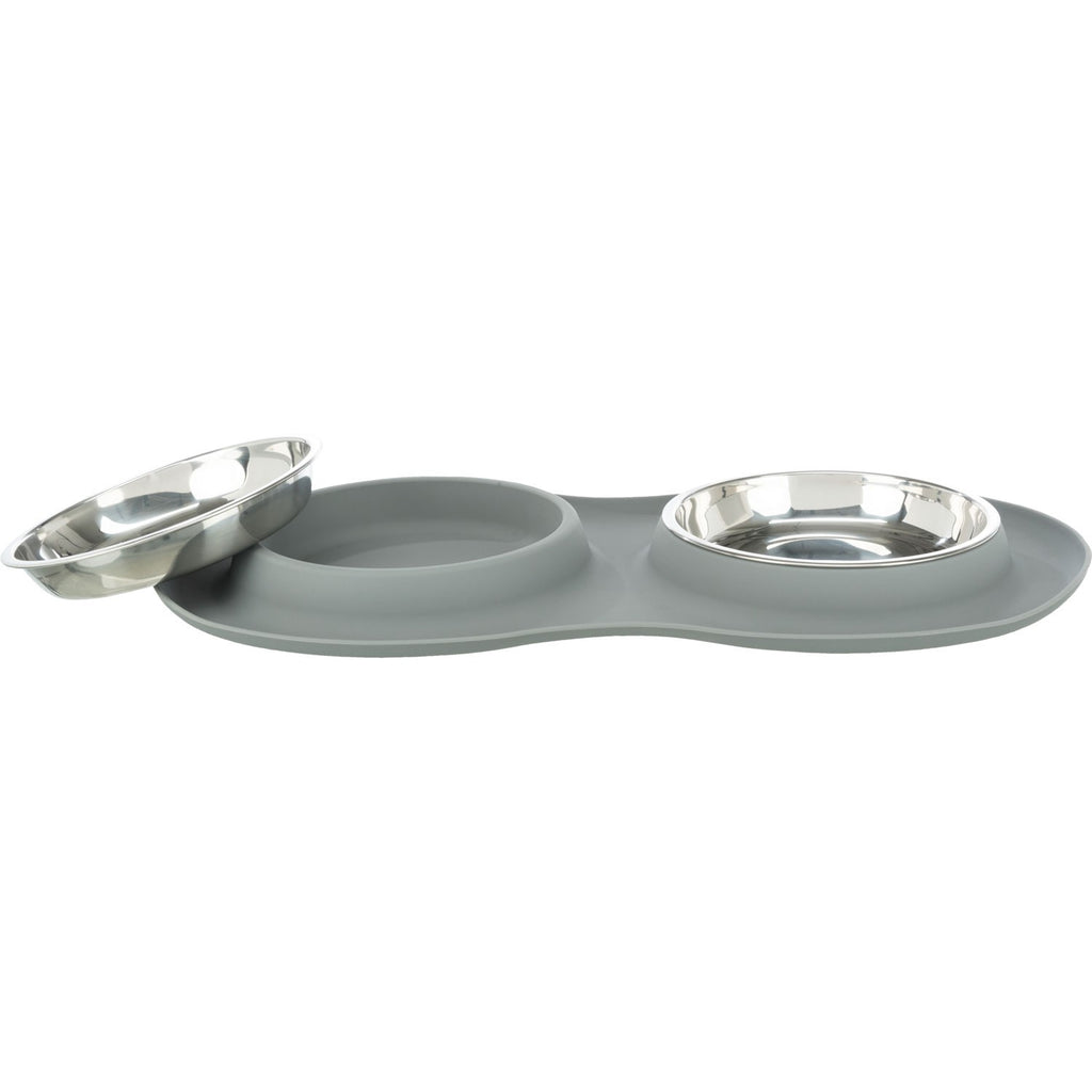 Set de comederos, silicona/acero inoxidable gris