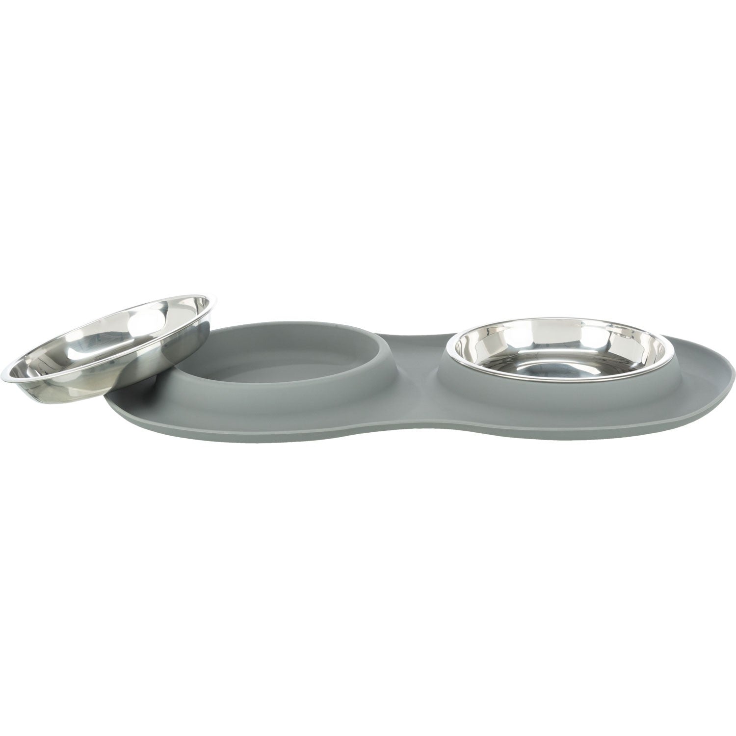 Set de comederos, silicona/acero inoxidable gris
