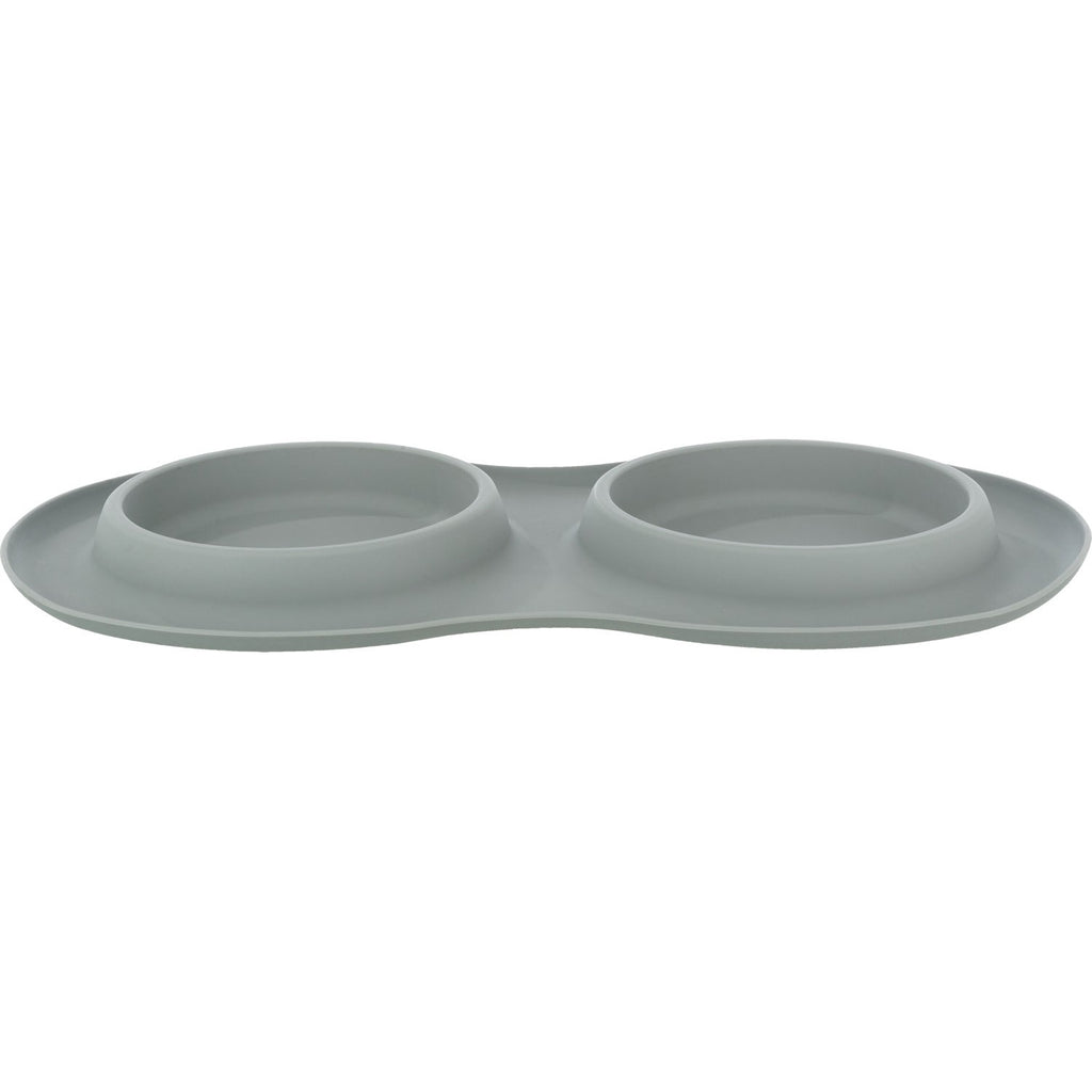 Set de comederos, silicona/acero inoxidable gris