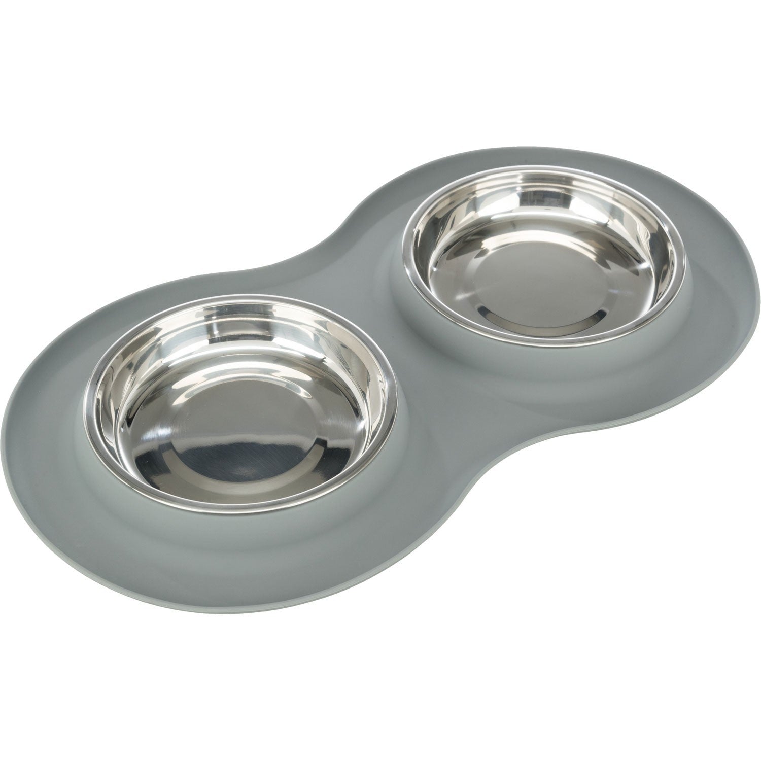 Set de comederos, silicona/acero inoxidable gris