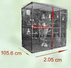 Voladero para pájaros de  Jardin 2m2 con techo a dos aguas
