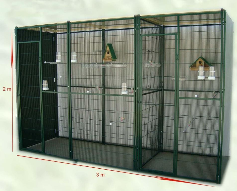 Voladero de jardín de 3x1 metros partido con techo plano para pájaros
