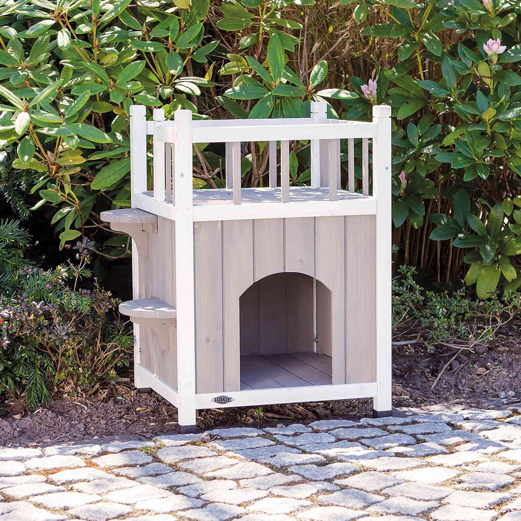 Caseta Exterior con Balcón para Gatos Cat's Home natura gris/blanco