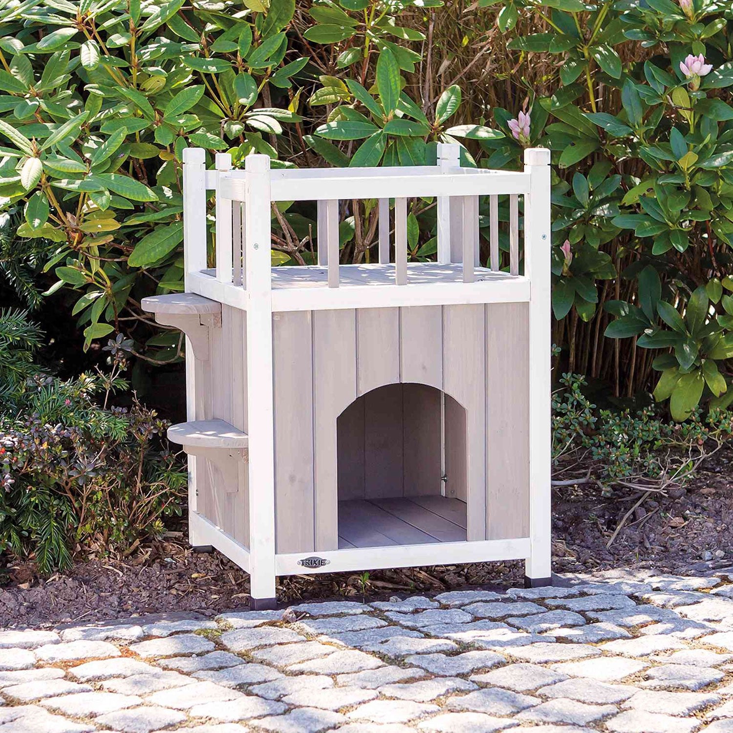 Caseta Exterior con Balcón para Gatos Cat's Home natura gris/blanco