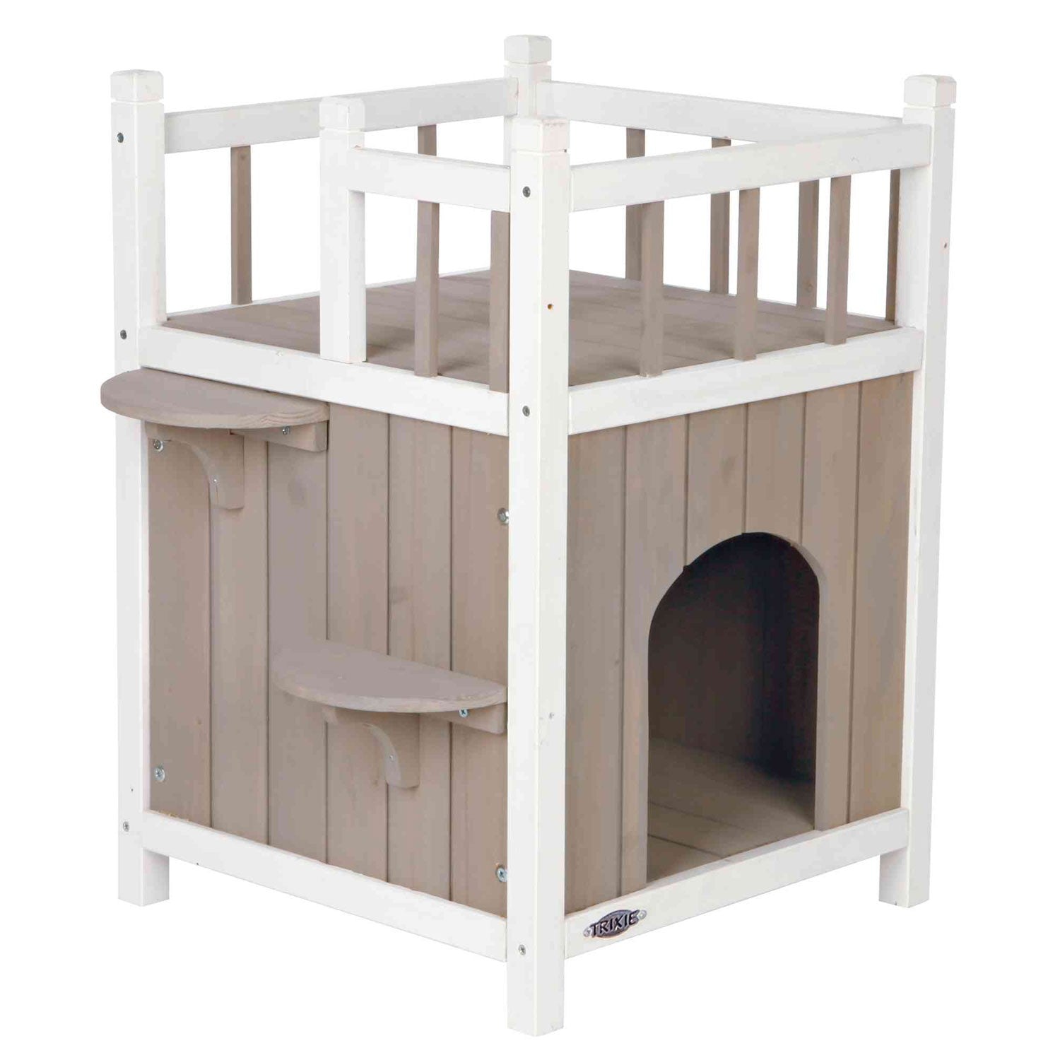 Caseta Exterior con Balcón para Gatos Cat's Home natura gris/blanco
