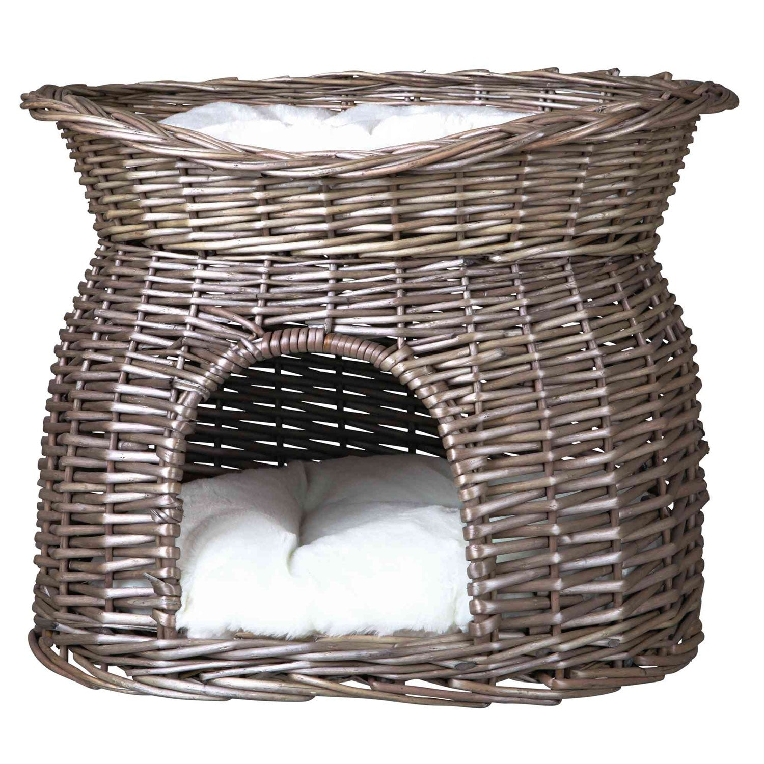 Cueva Mimbre con Cama Arriba gris
