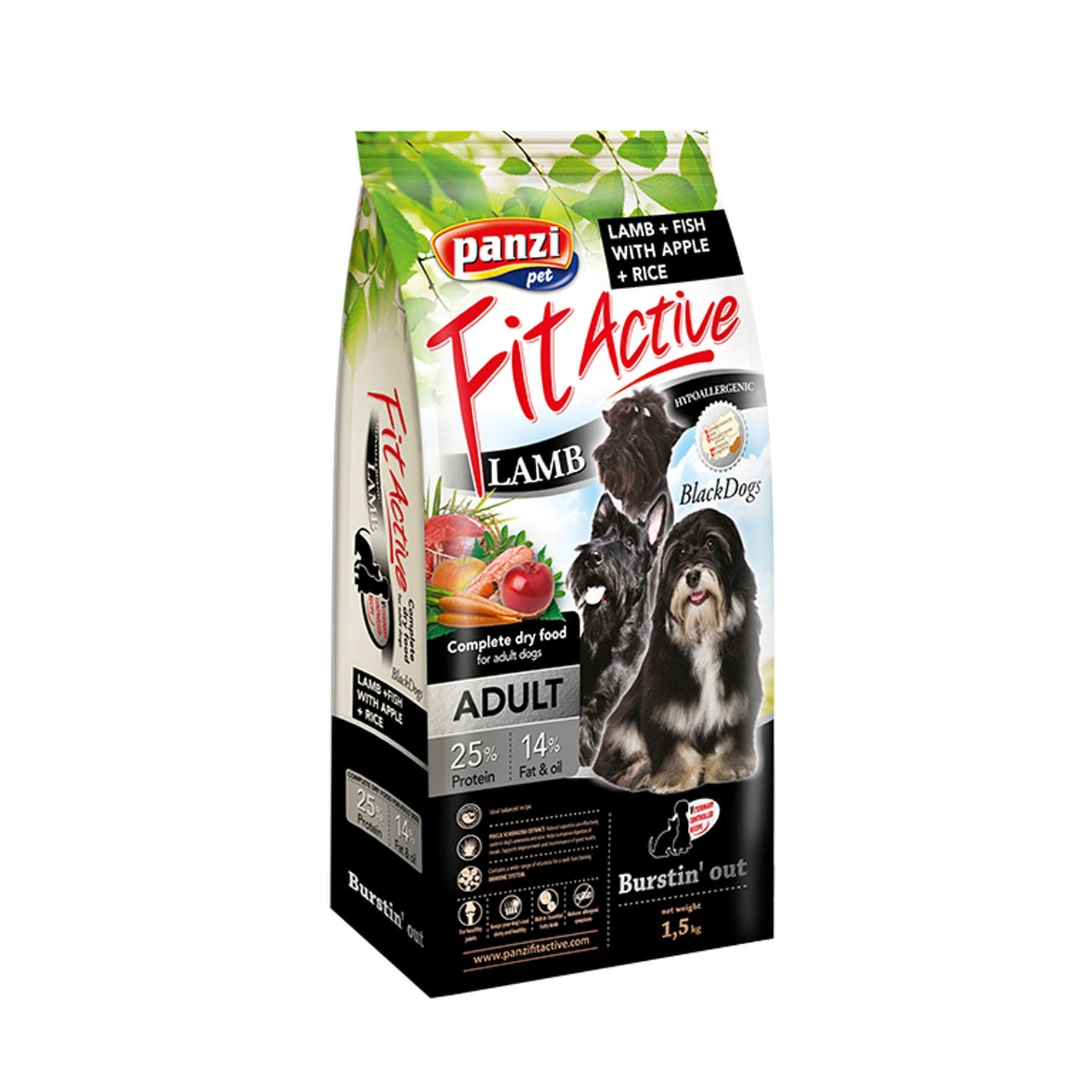 FIT ACTIVE Hipoalergénico Perros Negros – Cordero, Pescado, Manzana y Arroz