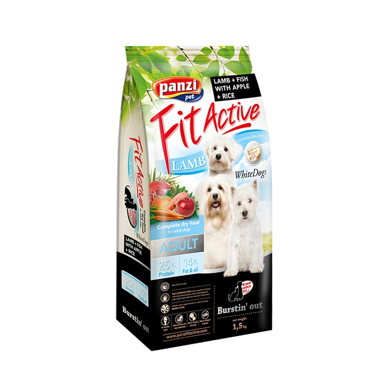Fit Active Cordero, Manzana y Arroz con Pescado, Perros Blancos