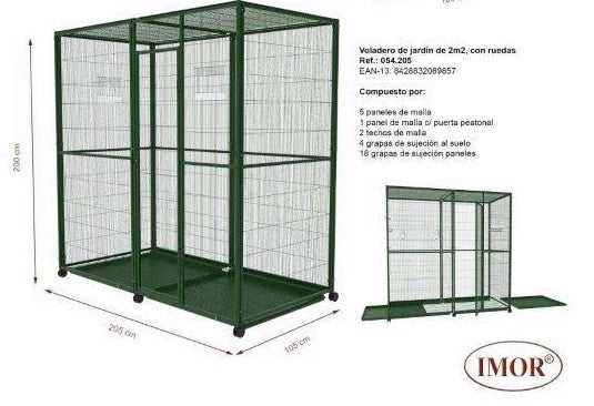Voladero para pájaros 2m2 con ruedas