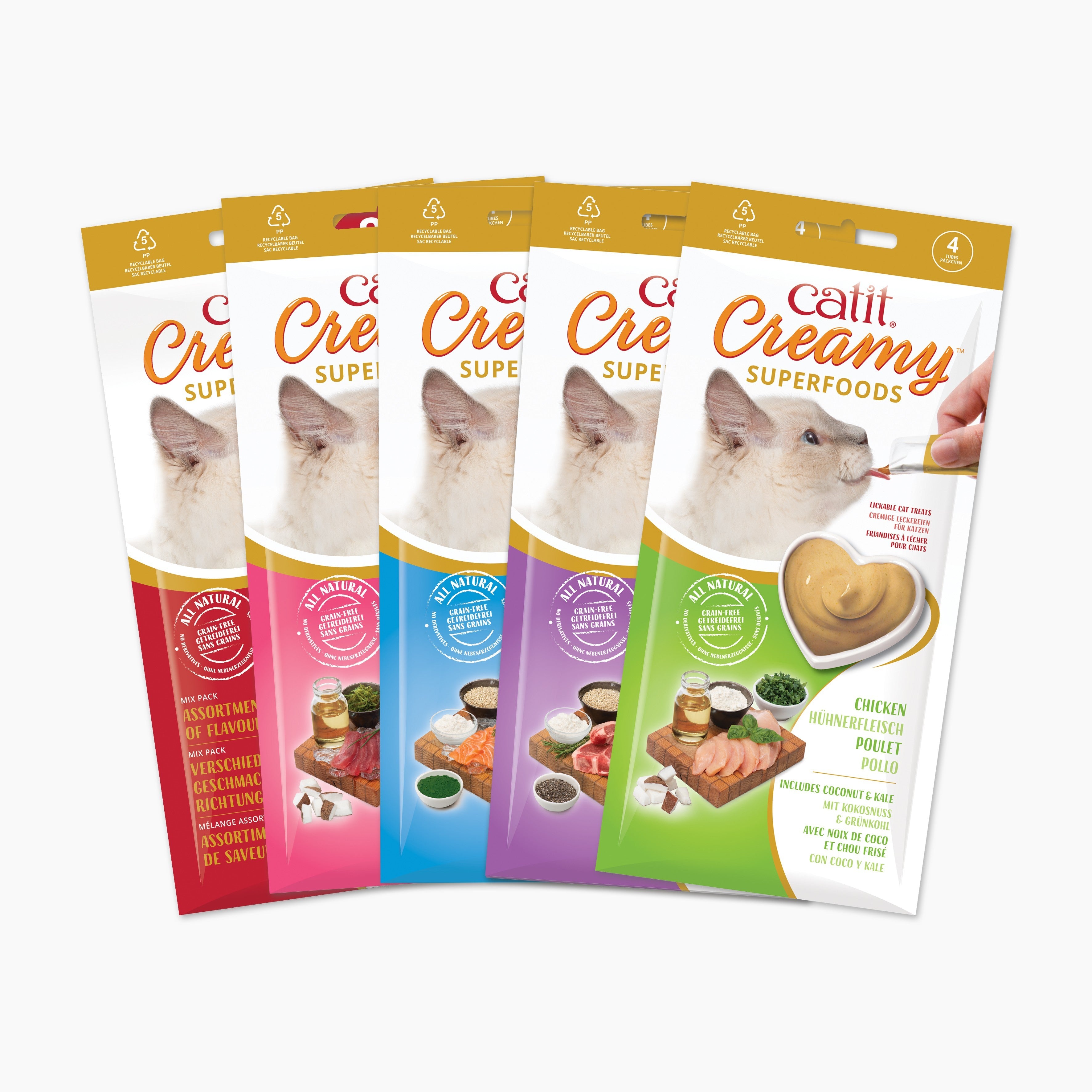 Catit Creamy Superfood Cordero/QuinoaChía, 4x10g - Pack de 12 unidades