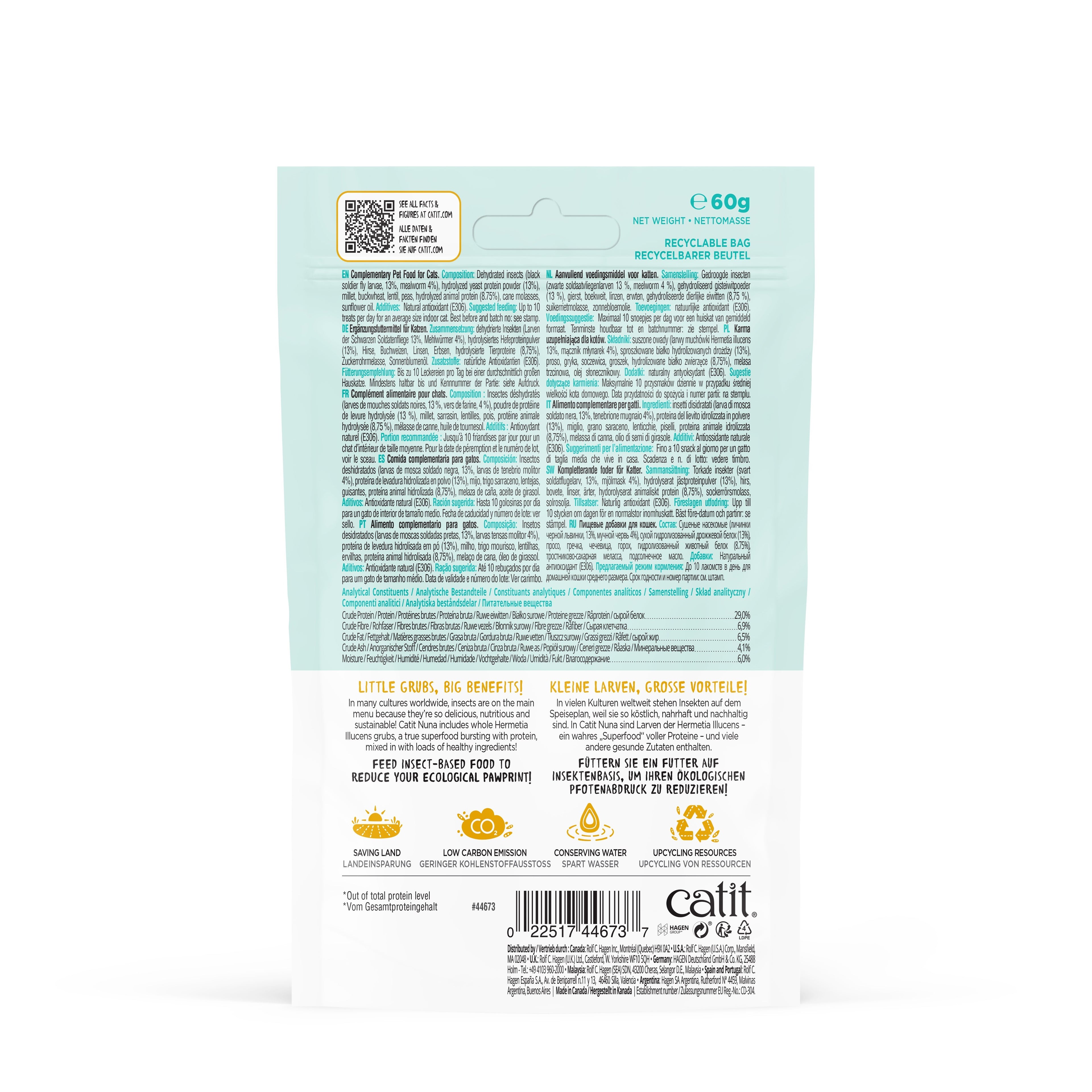 Catit Nuna Snack Mezcla Proteína de Insectos, 60g - Pack de 8 unidades